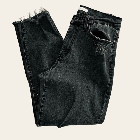 So Womens High Rise Distressed Crop Skinny Mom Jeans Black Size 27 - Picture 10 of 10